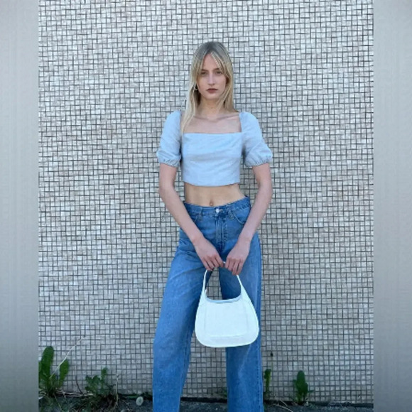 OAK + FORT Tops - NWT LINEN/LIN BLEND PUFF SLEEVE BLOUSE